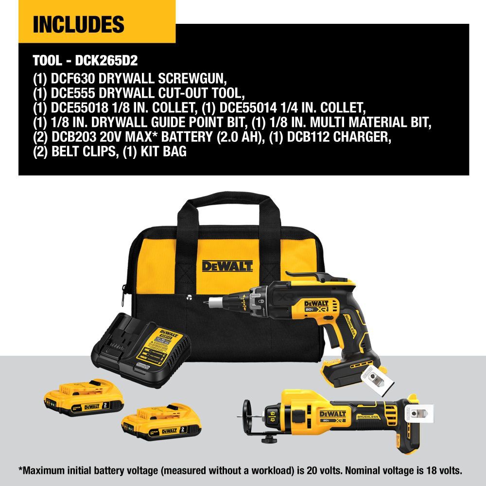 DeWalt DCK265D2 20V BL SCREWGUN CUTOUT COMBO KIT (2.0AH)