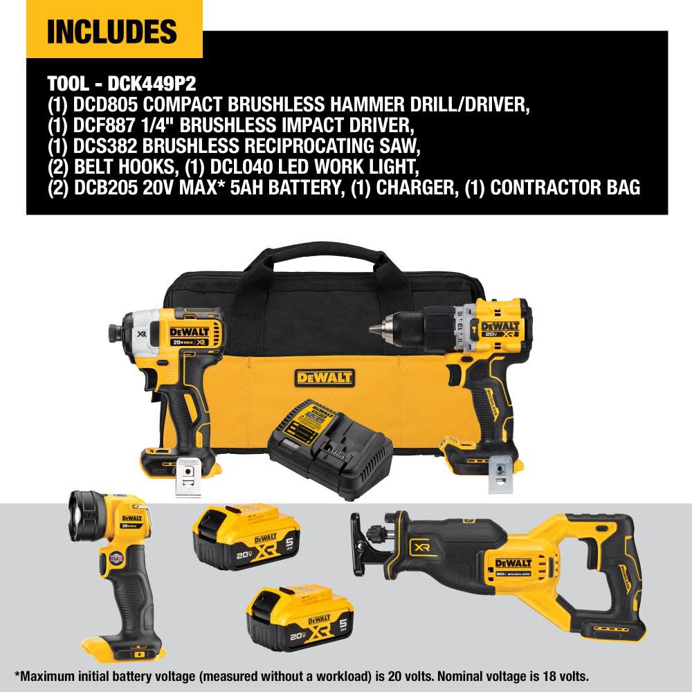 DeWalt DCK449P2 20V MAX XR BRUSHLESS 4-TOOL COMBO KIT