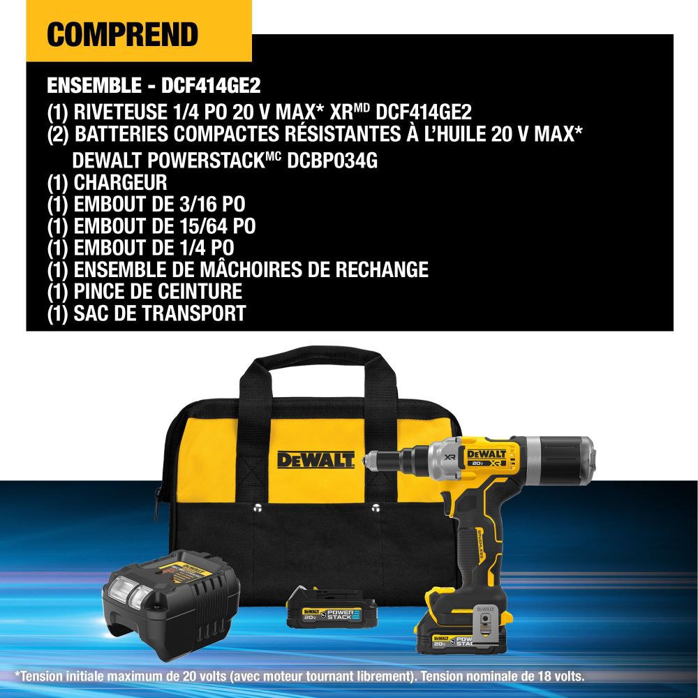 DeWalt DCF414GE2 20V MAX 1/4 RIVET TOOL PS 2X1.7AH GFN KT