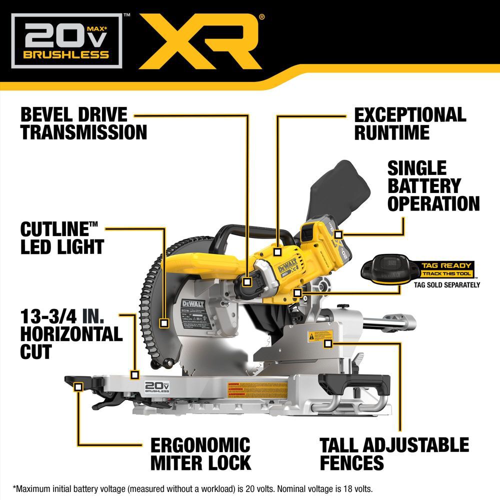 DeWalt DCS785WW1 20V XR 12 DUAL BEVEL SLIDING MITER SAW