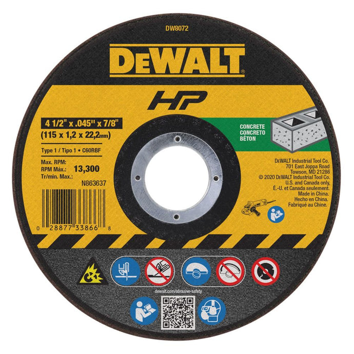 DeWalt DW8072 4-1/2 x.045 x 7/8 HP T1 Concrete Cutting