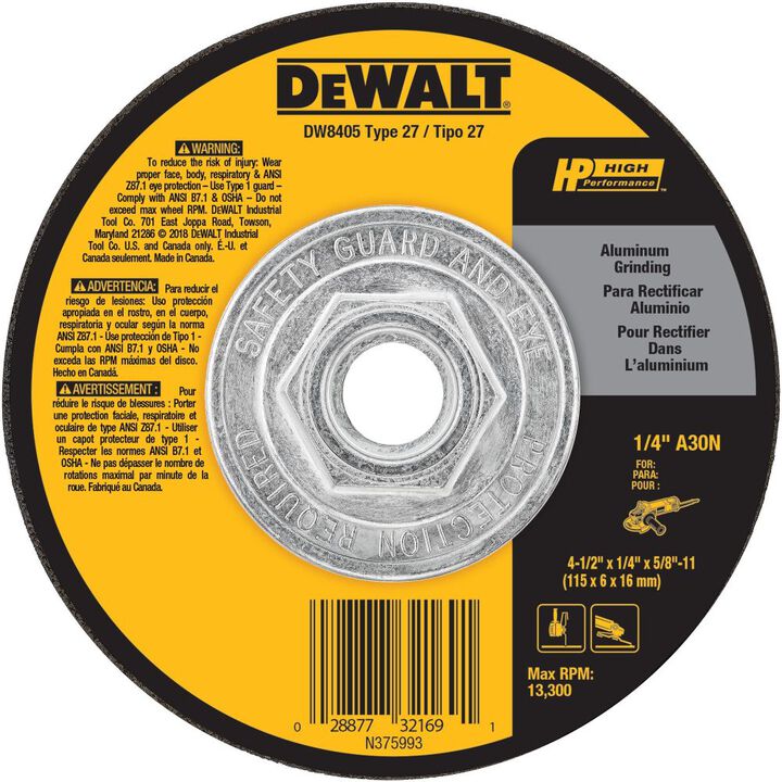 DeWalt DW8405 4-1/2X1/4X5/8-11IN ALUMINUM GRINDING WHL