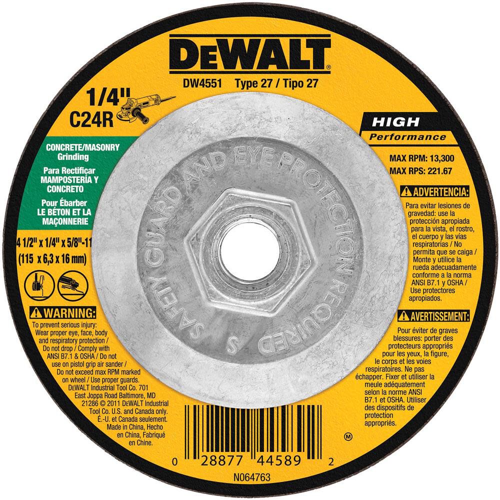 DeWalt DW4551 4-1/2 X 1/4 X 5/8-11 MASONRY