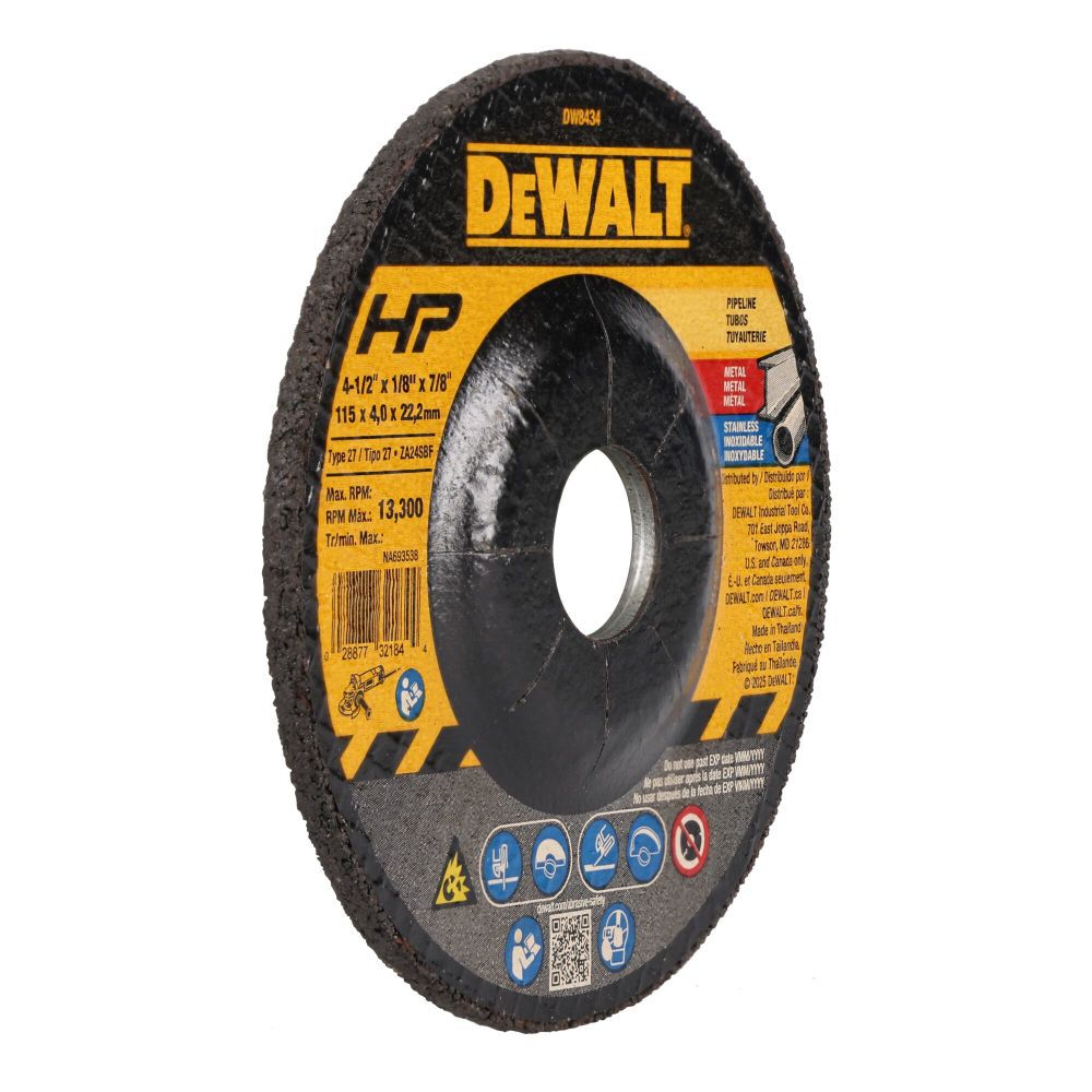 DeWalt DW8434 4-1/2X1/8X7/8 PIPELINER CUT/GRIND WH