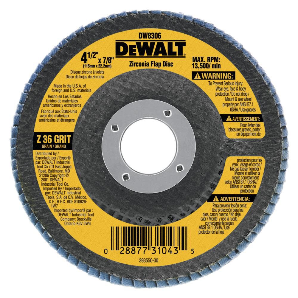 DeWalt DW8306 4-1/2 X 7/8 40G T29 HP FLAP