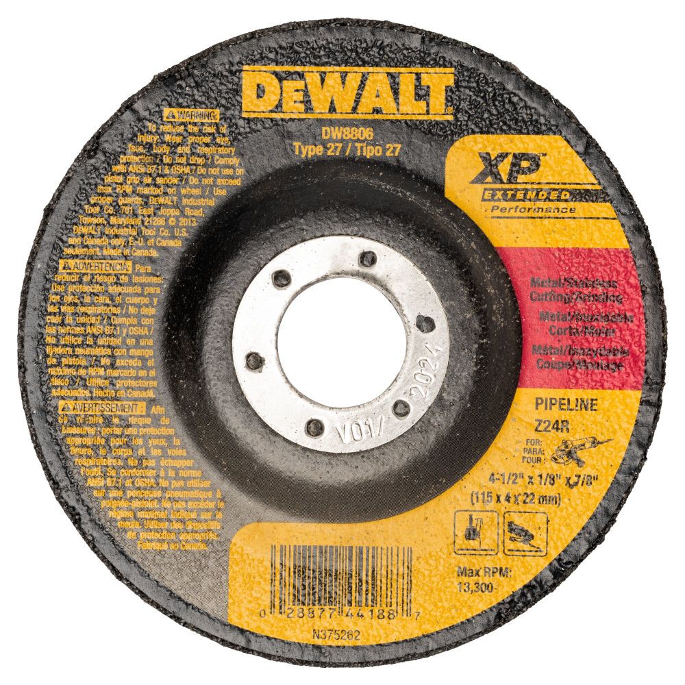DeWalt DW8806 4-1/2 X 1/8 X 7/8 ZIRCONIA ABRASIVE