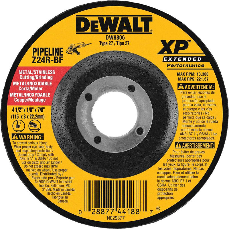 DeWalt DW8806 4-1/2 X 1/8 X 7/8 ZIRCONIA ABRASIVE
