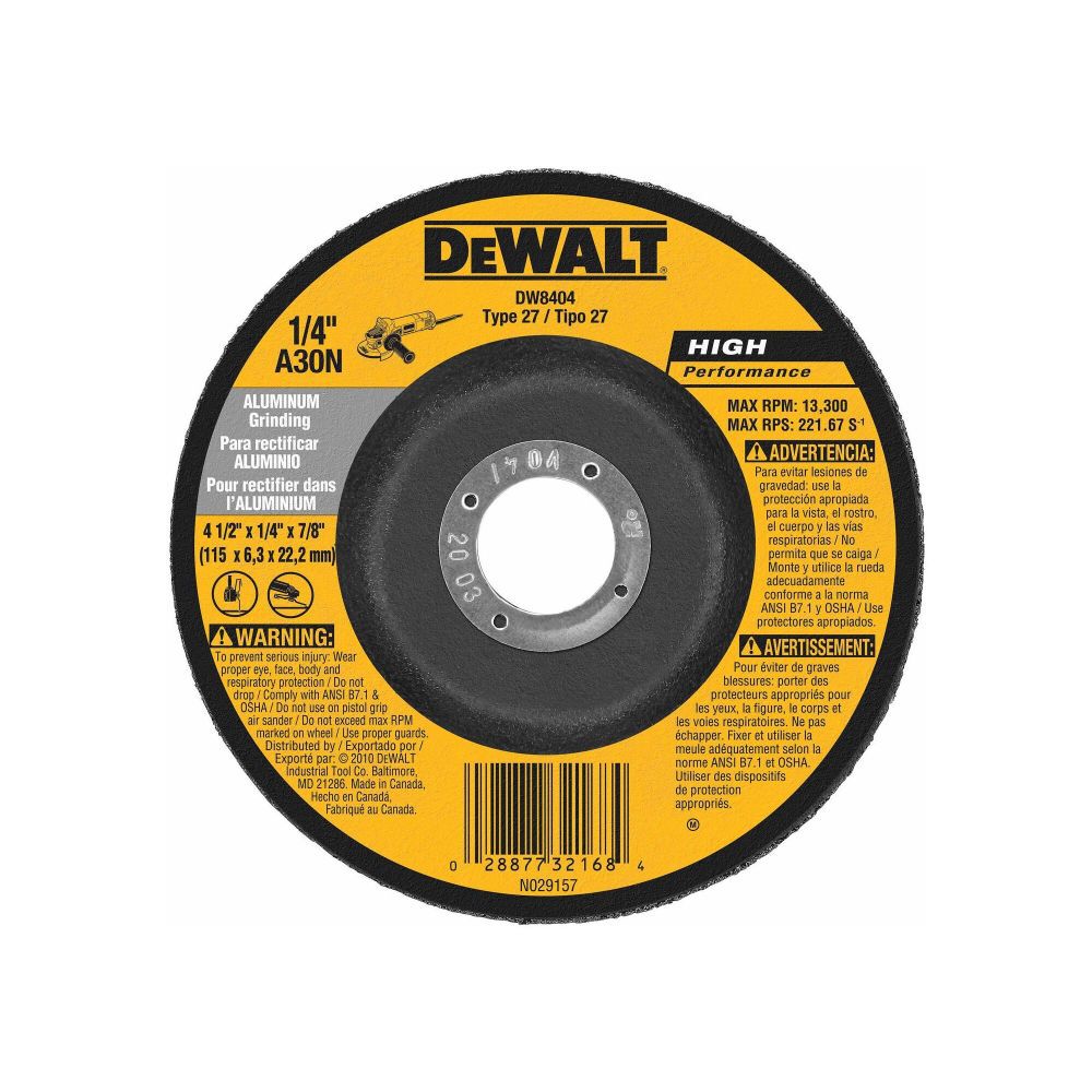 DeWalt DW8404 4-1/2 X 1/4 X7/8IN ALUMINUM GRINDING WHL