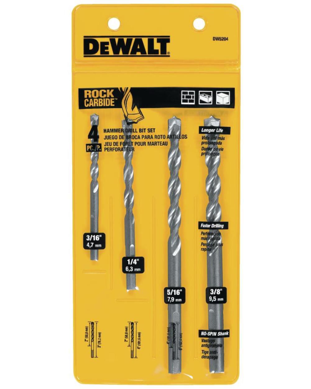 DeWalt DW5204 4PC MASONRY BIT SET