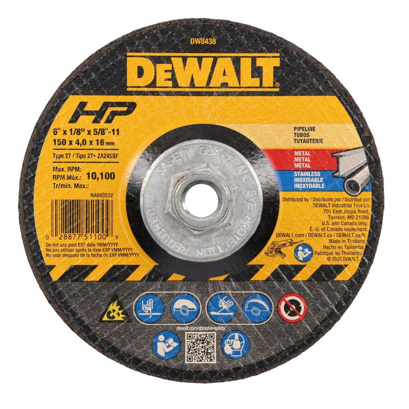 DeWalt DW8438 6X1/8X5/8 11 PIPELINE CUT/GRIND WHEEL