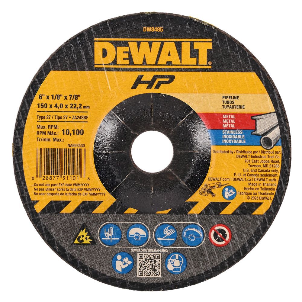 DeWalt DW8485 6X1/8X7/8 PIPELINE CUT/GRIND WHEEL