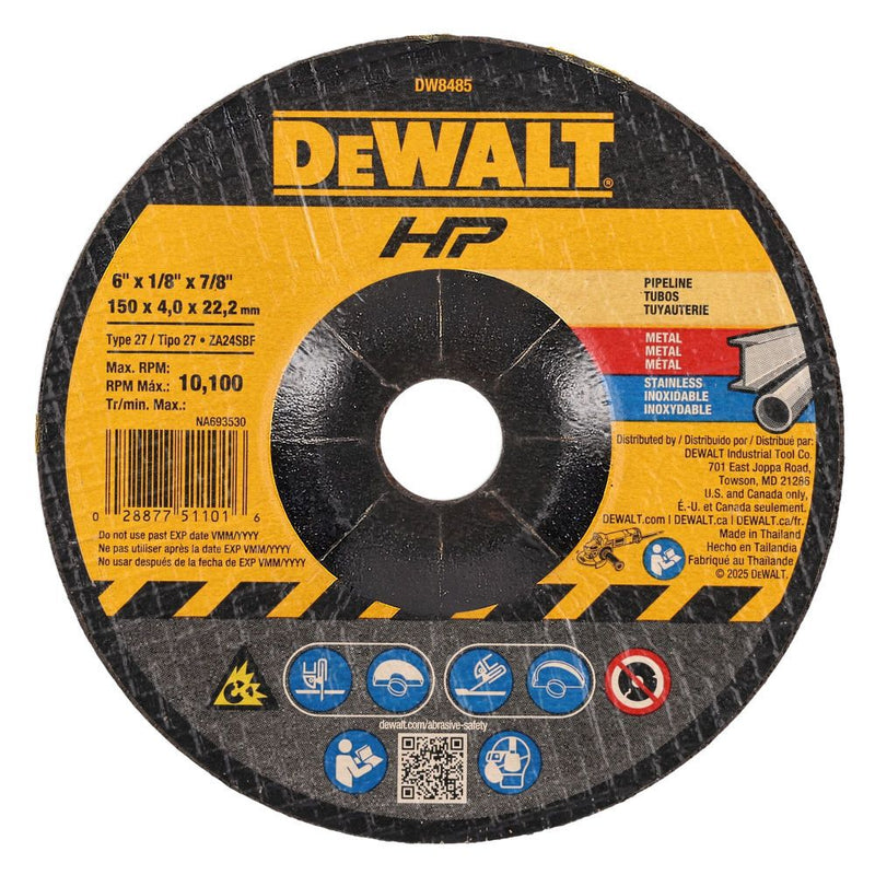 DeWalt DW8485 6X1/8X7/8 PIPELINE CUT/GRIND WHEEL