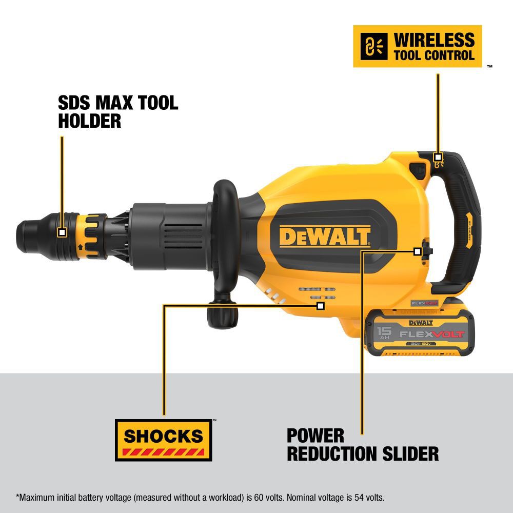 DeWalt DCH911Z2 60V 27LBS SDS Max Inline Hammer