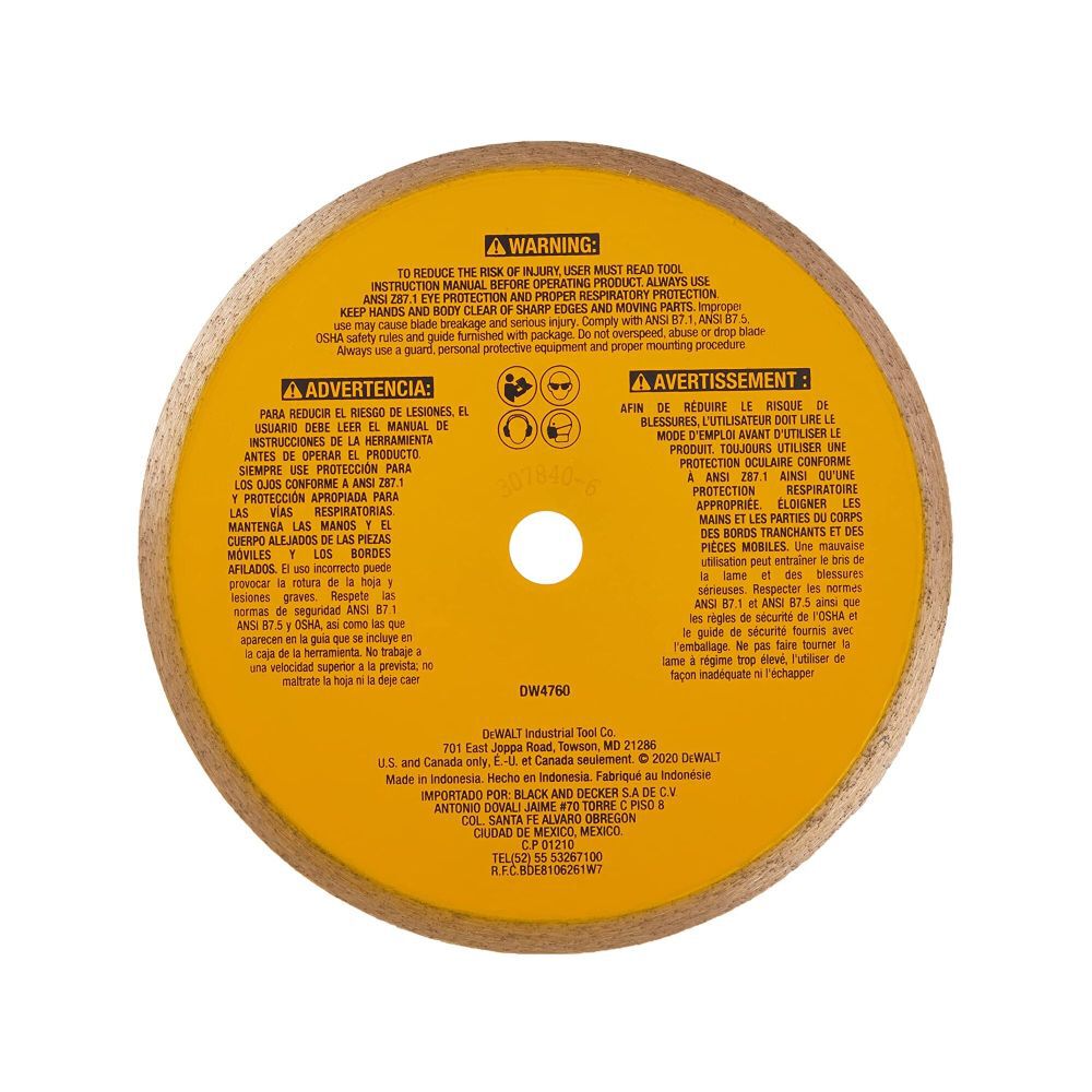 DeWalt DW4760 7IN CERAMIC TILE BLADE