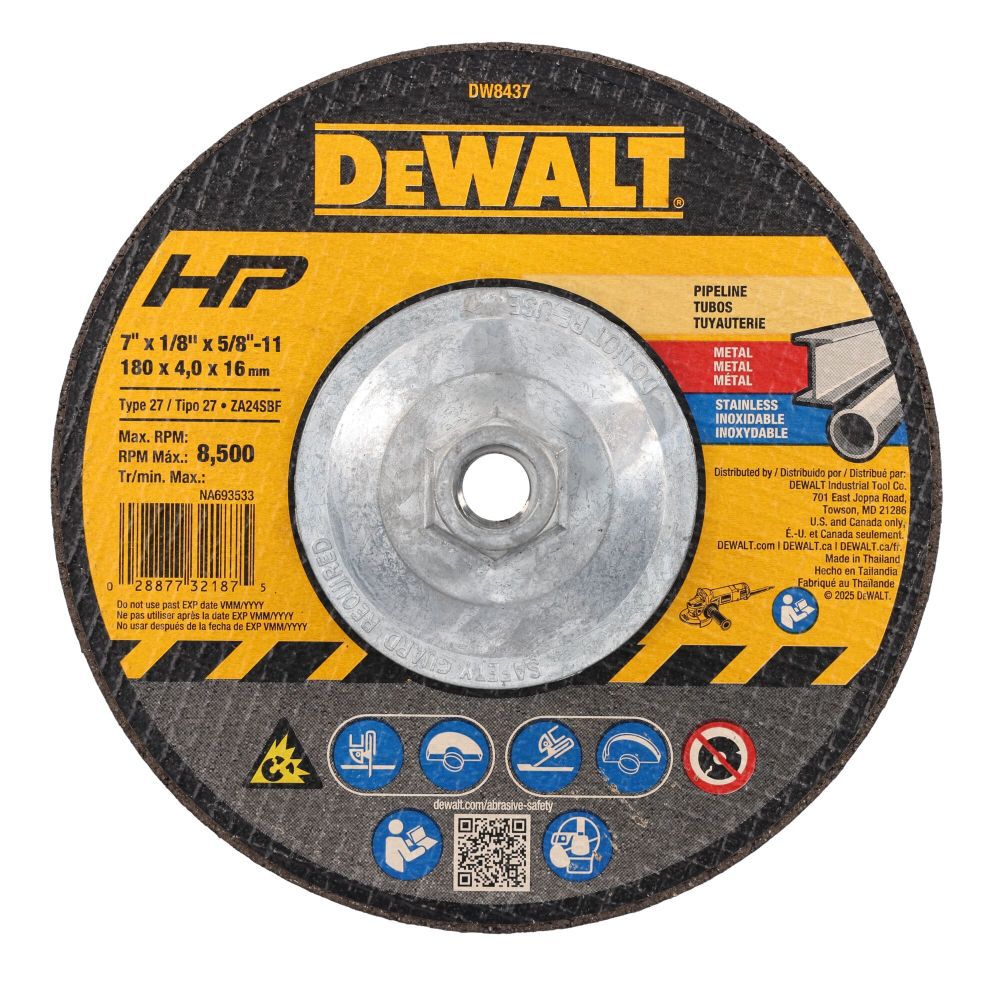 DeWalt DW8437 7X1/8X5/8IN-11 PIPELINER CUT/GRIND WH