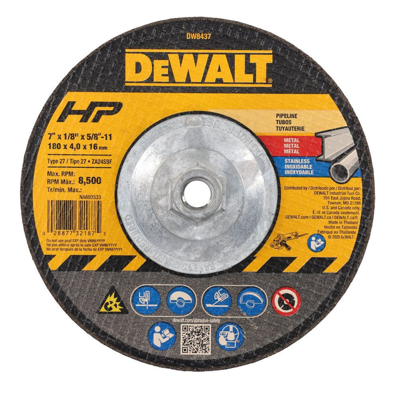 DeWalt DW8437 7X1/8X5/8IN-11 PIPELINER CUT/GRIND WH