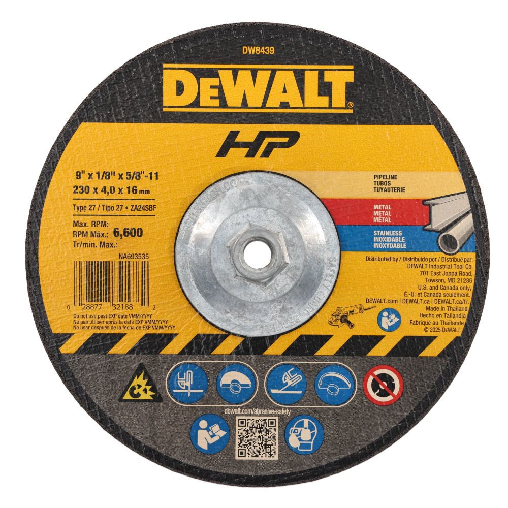 DeWalt DW8439 9X1/8X5/8-11 IN PIPELINER CUT/GRIND WH