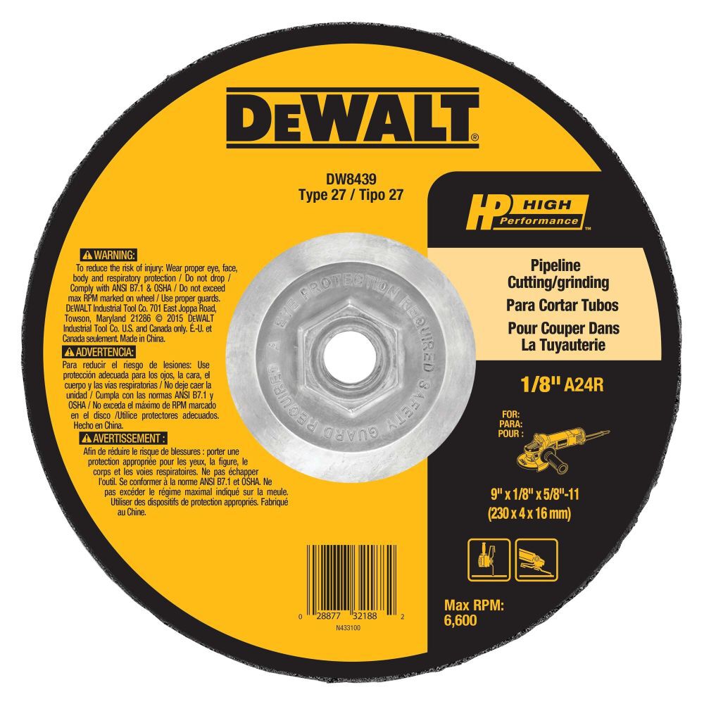 DEWALT 9X1/8X5/8-11 IN PIPELINER CUT/GRIND WH [DW8439]