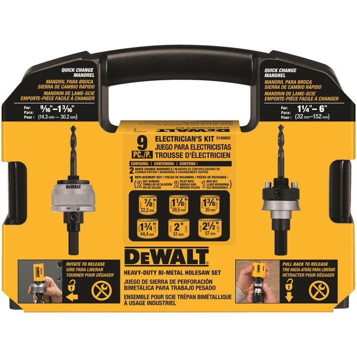 DeWalt D180002 9 Piece Electrician's Hole Saw Set
