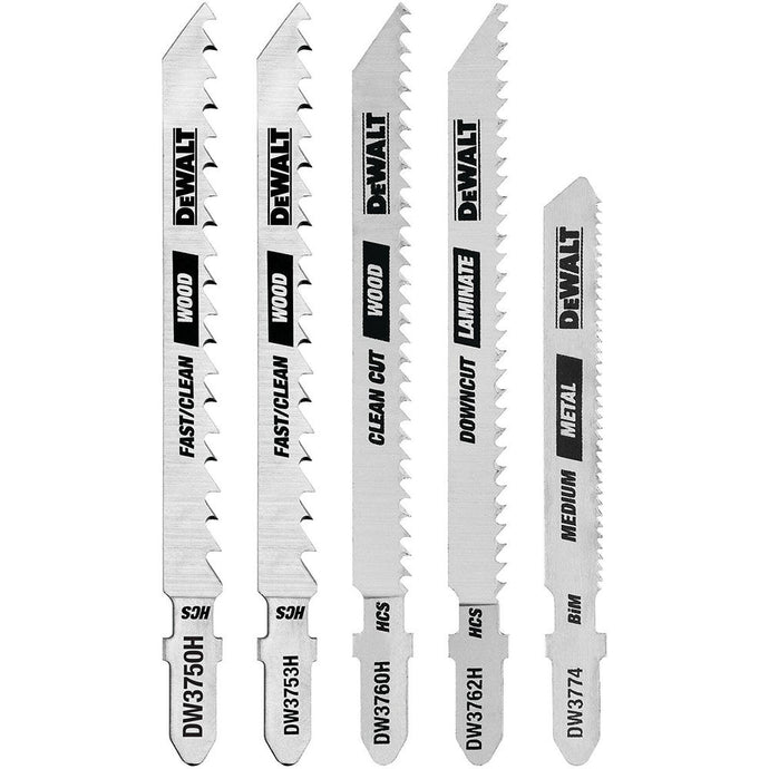 DeWalt DW3795H 5 PC T SHANK JIGSAW BLADE ASSORTMENT
