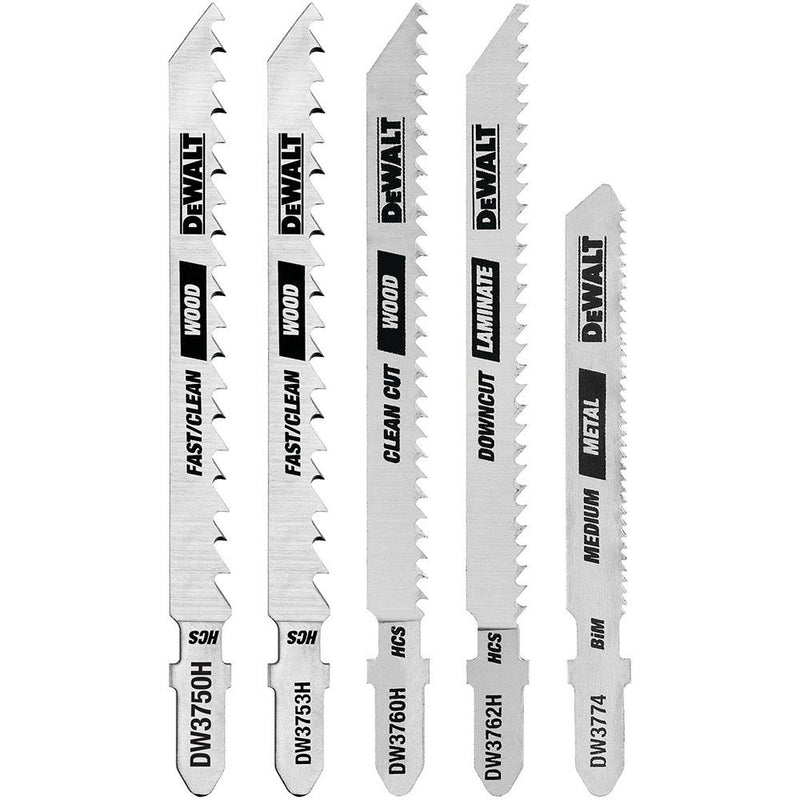 DeWalt DW3795H 5 PC T SHANK JIGSAW BLADE ASSORTMENT