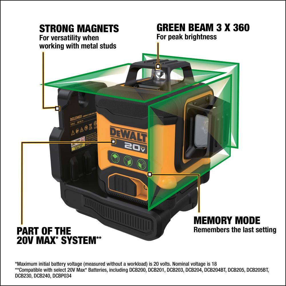 DeWalt DCLE34031B DEWALT 20V 3X360 GREEN LASER BARE