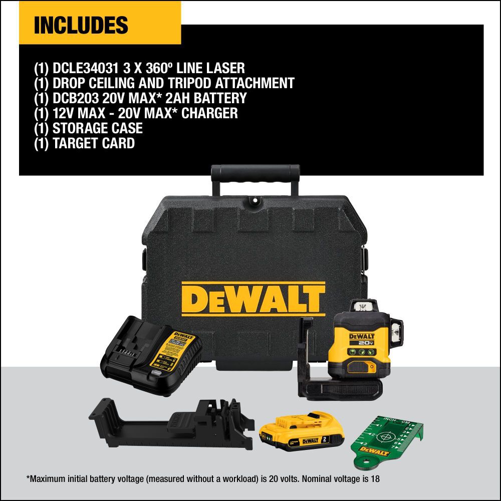 DeWalt DCLE34031D1 DEWALT 20V 3X360 GREEN LASER KIT