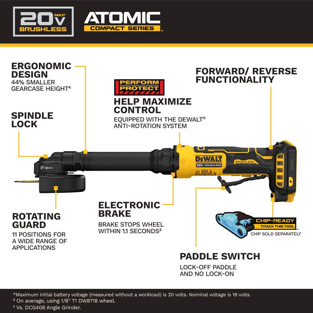 DeWalt DCG432XB ATOMIC?20V MAX* 4 in. Extended Cut-Off Tool (Tool Only)