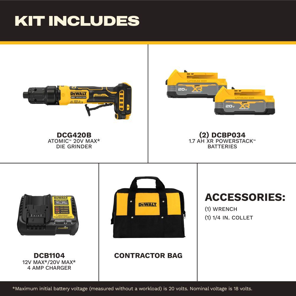 DeWalt DCG420E2 ATOMIC 20V MAX Die Grinder - Kit