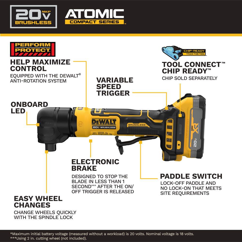 DeWalt DCG422E2 ATOMIC?20V MAX* Right Angle Die Grinder Kit