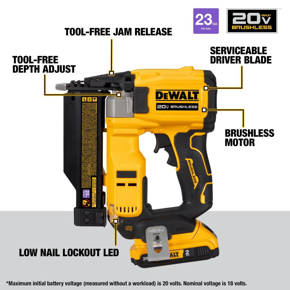 DeWalt DCN623D1 20V MAX 23GA PIN NAILER KIT