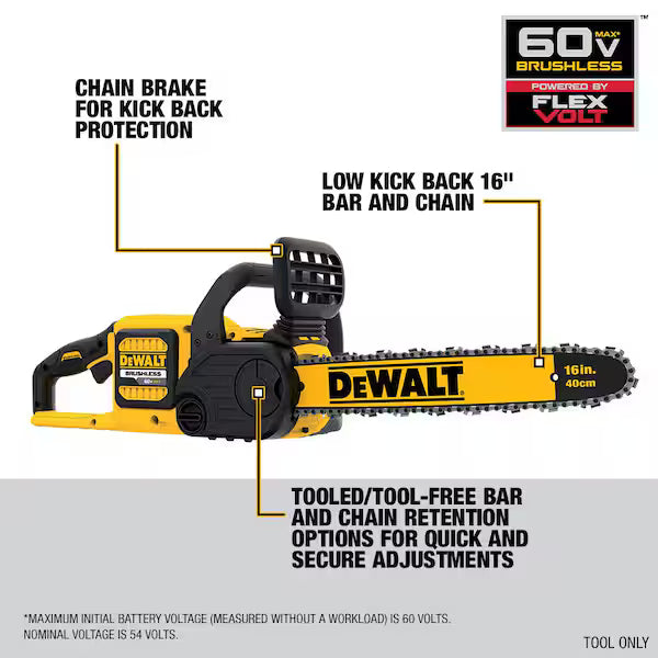 DeWalt DCCS670T1 DEWALT FLEXVOLT CHAINSAW 60V 2Ah 16IN