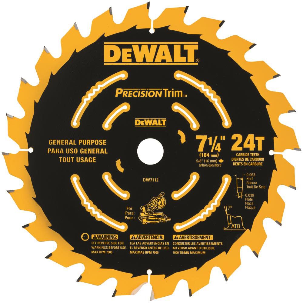 DeWalt DW7112PT MITER SAW BLADE 7-1/4 IN 24T