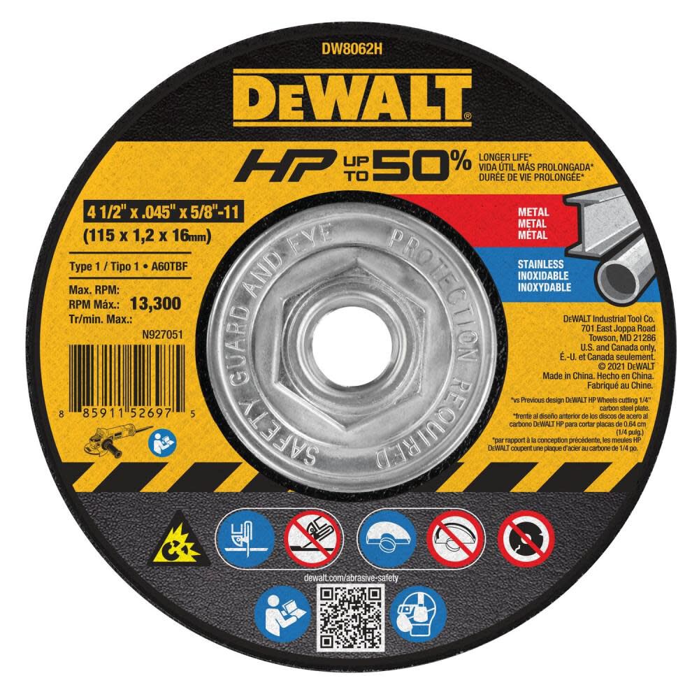 DeWalt DW8062H 4-1/2 x .045 x 5/8-11 HP T1 CUTTING