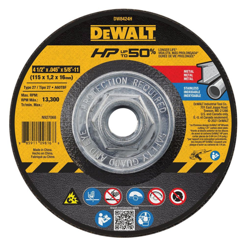 DeWalt DW8424H 4-1/2 x .045 x 5/8-11 HP T27 CUTTING