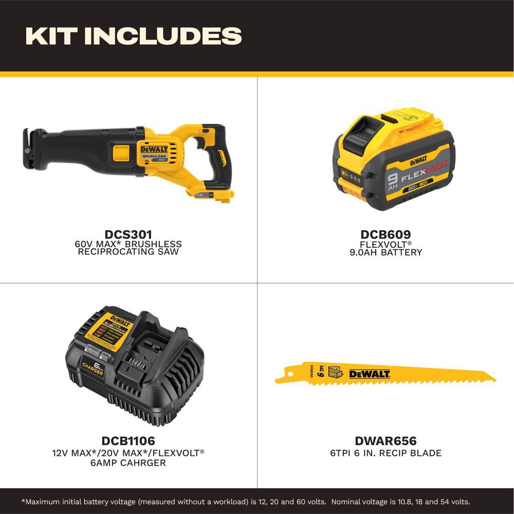 DeWalt DCS301X1 SHELL 60V MAX BRUSHLESS RECIP SAW TC (K
