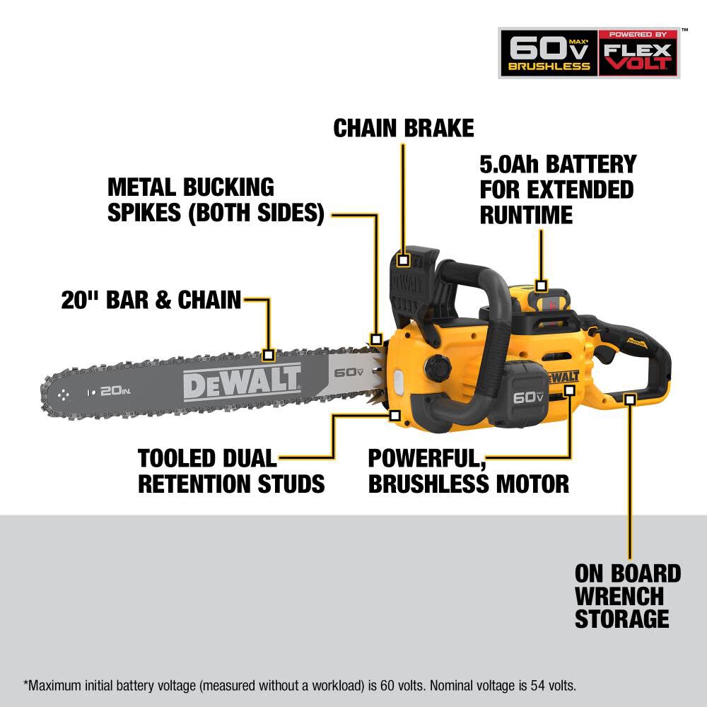 DeWalt DCCS677Z1 DW 60V GEN2 20IN CHAINSAW W/ 5AH