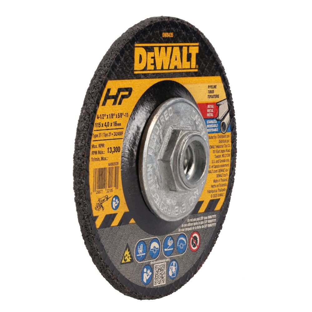 DeWalt DW8435 4-1/2X1/8X5/8-11 PIPELINER CUT/GRD WH