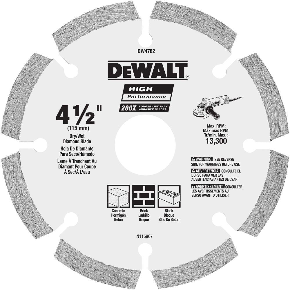 DeWalt DW4782 4-1/2 HP SEGMENTED DIAMOND BLADE