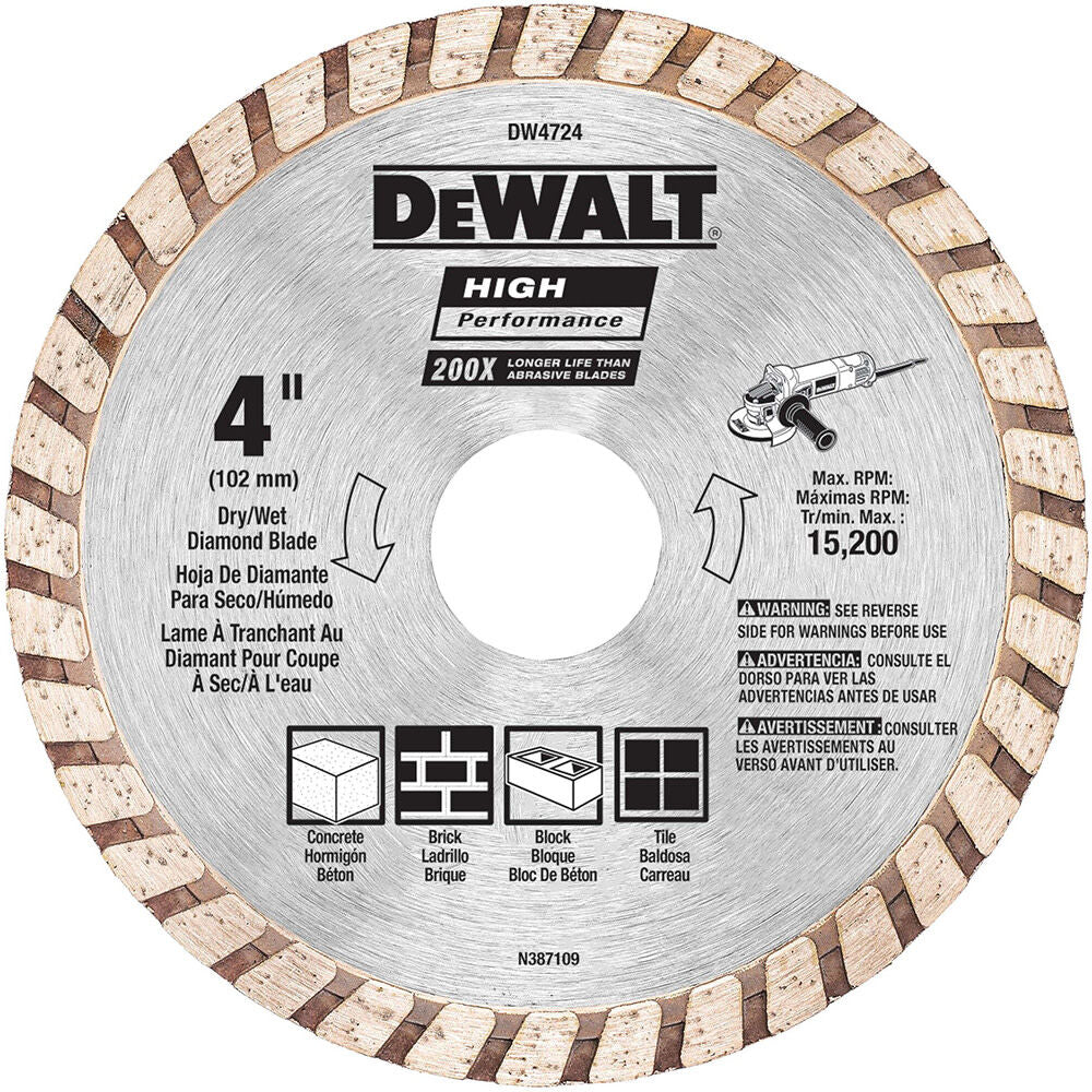DeWalt DW4724 4 HIGH PERF MASONRY BLADE CARDED