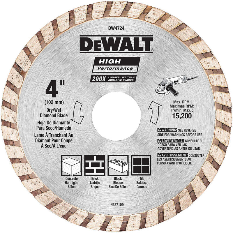 DeWalt DW4724 4 HIGH PERF MASONRY BLADE CARDED