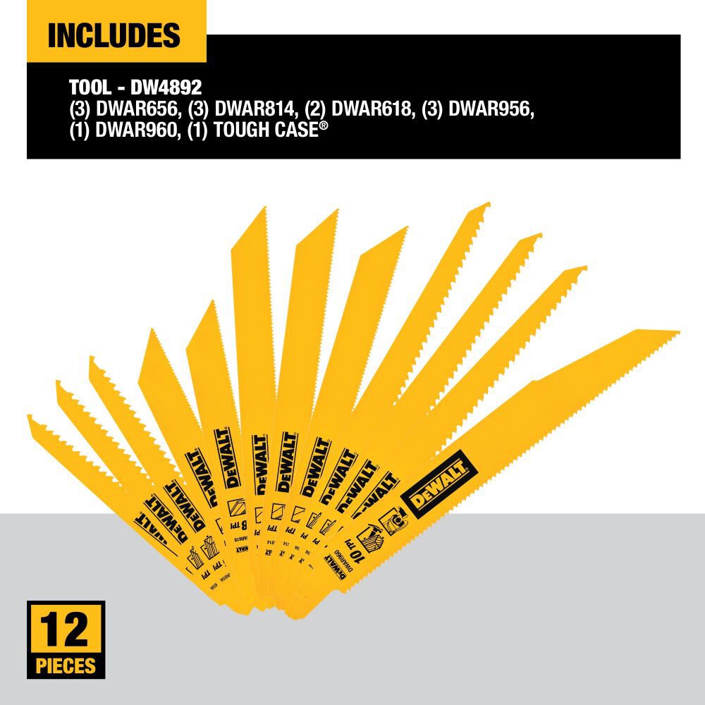 DeWalt DW4892 12 PC Recip Blade Set With Case
