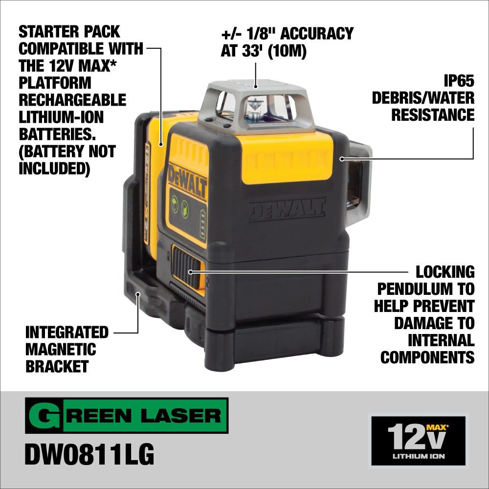 DeWalt DW0811LG DEWALT GREEN 12V 2 X 360 LINE LASER