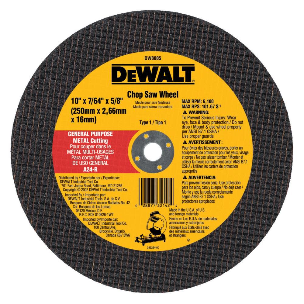 DeWalt DW8005 10X7/64X5/8 METAL CUTTING CHOP SAW WH