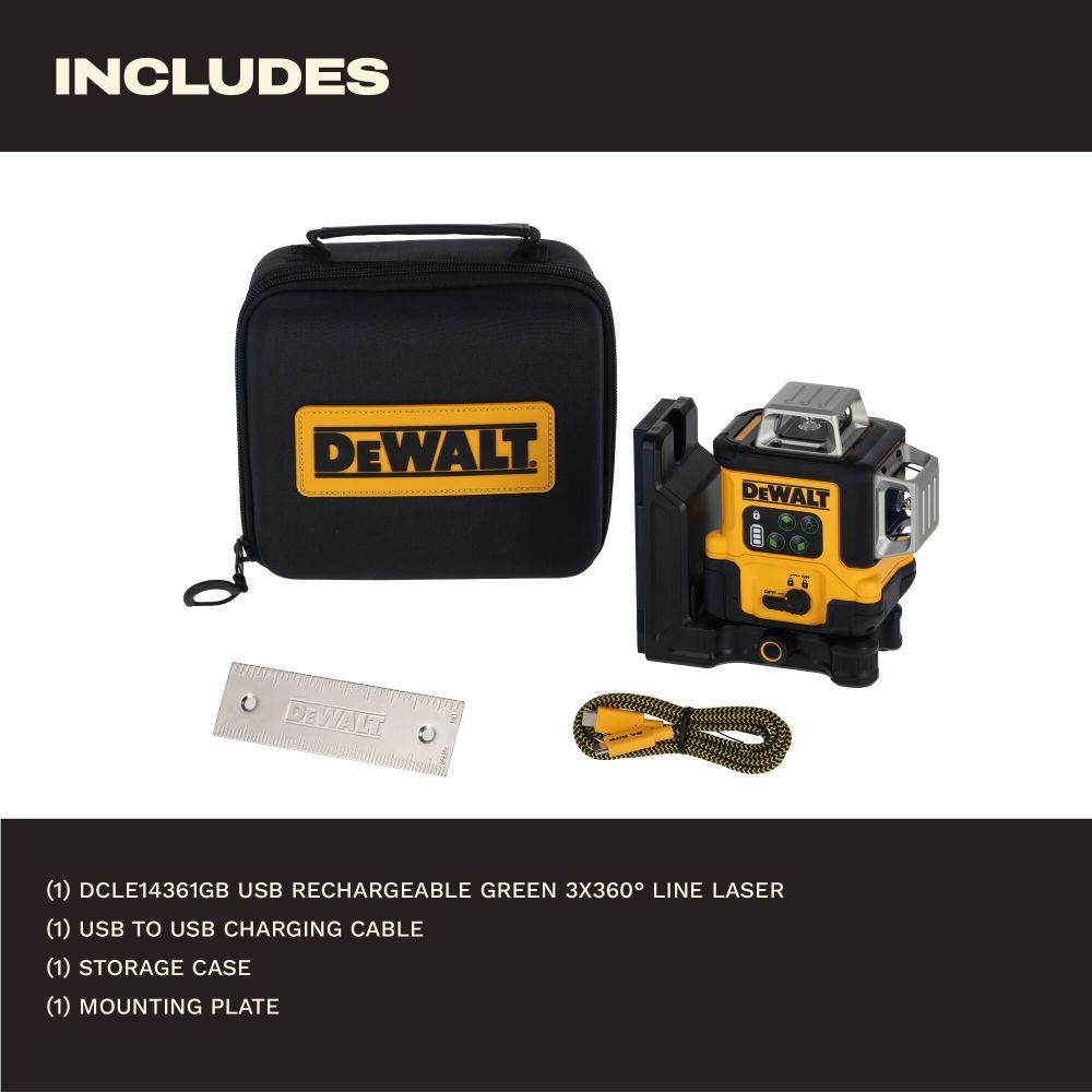 DeWalt DCLE14361GB SHELL USB RECHARGEABLE 3X360 LASER BASE