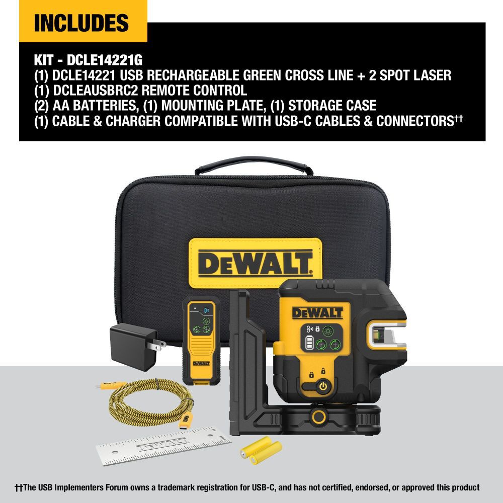 DeWalt DCLE14221G DEWALT RECHARGEABLE 2 SPOT COMBO LASER W