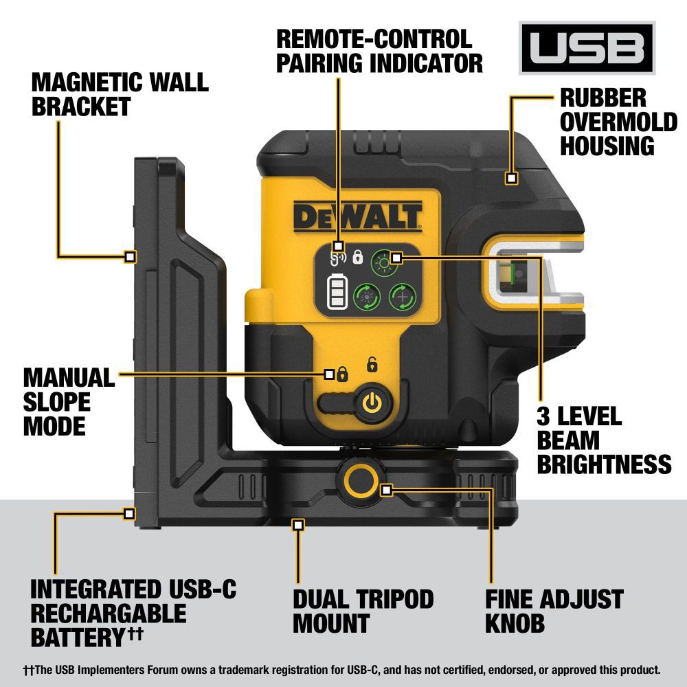 DeWalt DCLE14221G DEWALT RECHARGEABLE 2 SPOT COMBO LASER W