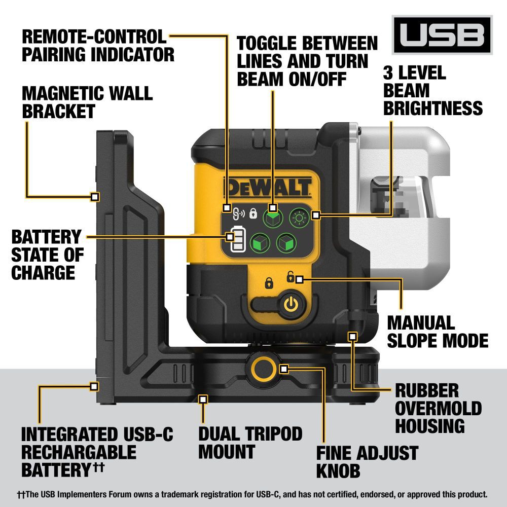 DeWalt DCLE14301GB DEWALT RECHARGEABLE 3 PLANE LASER - LESS