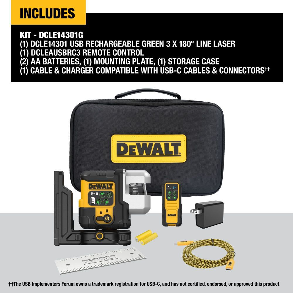 DeWalt DCLE14301G DEWALT RECHARGEABLE 3 PLANE LASER w./ CH