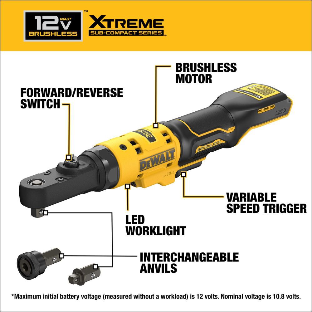 DeWalt DCF500B 12V 1/4IN TO 3/8IN BL COMPACT RATCHET